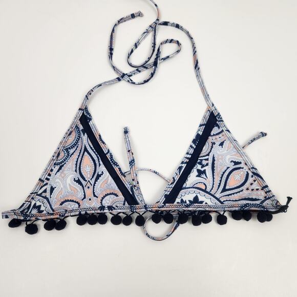 Tularosa Nina Bikini Top Blue Pom Pom Size Small NWT Triangle - Picture 2 of 6